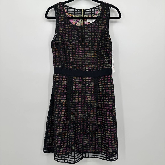 Jessica Simpson Dress A-Line Floral Mesh Sleeveless Scoop Neck Midi Black 10 NWT - Picture 1 of 8